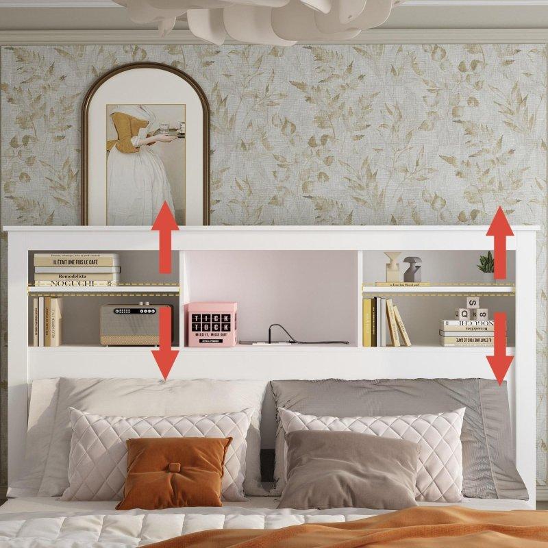 Beyaz MDF RGB LED Işıklı Raflı Prizli Yatak Başlığı - 166 cm - 335166