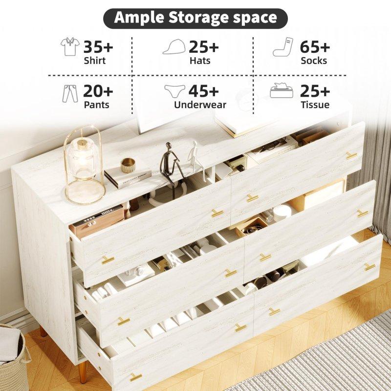 Beyaz MDF Rustik Tasarım 6 Çekmeceli Çubuk Kulplu Şifonyer - 120 cm - 310360