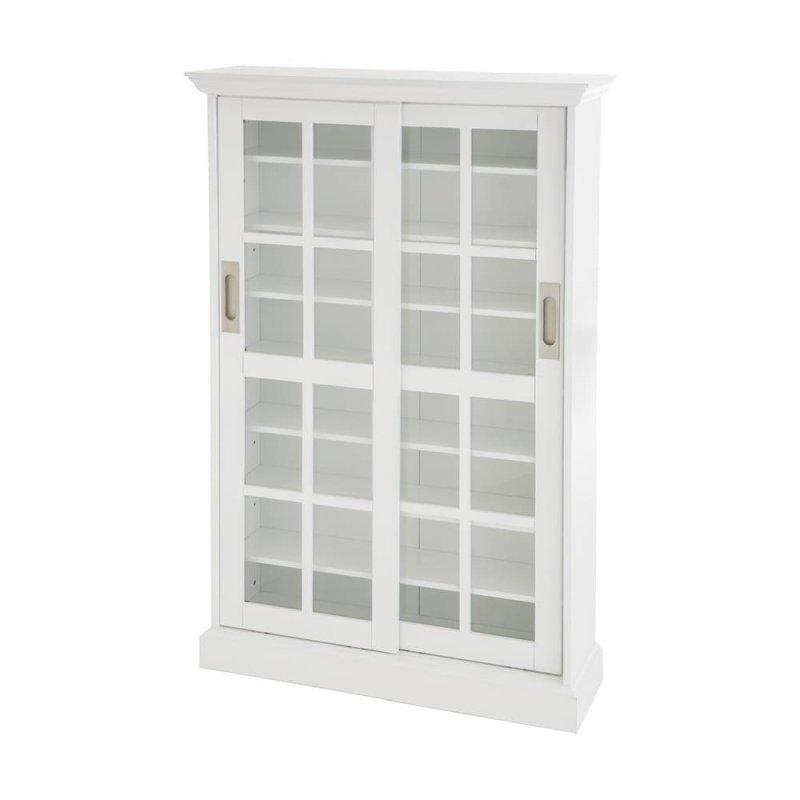 Beyaz MDF Sürgülü Cam Kapaklı Kitaplık - 81x24x124 cm - 239299