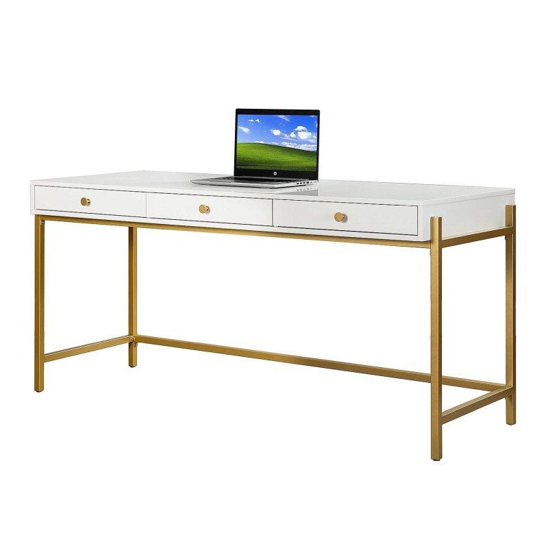 Beyaz MDF Tablalı Gold Metal Ayaklı 3 Çekmeceli Ofis Masası - 163 cm - 327757