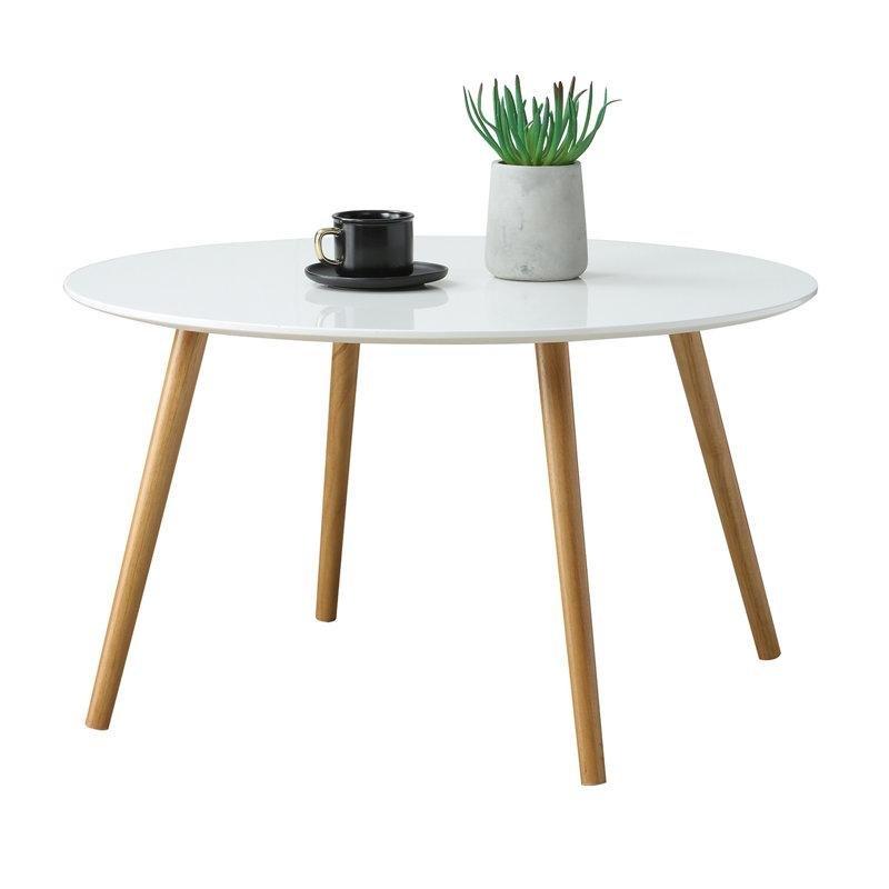 Beyaz MDF Tablalı Naturel Masif Ahşap Ayaklı Yuvarlak Orta Sehpa - 81 cm - 244702