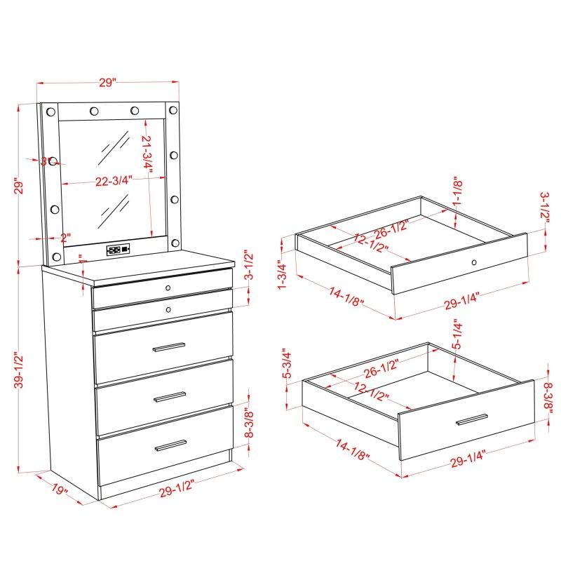Beyaz MDF Takı Bölmeli 5 Çekmeceli Parlak Şifonyer - 101x75x49 cm - 296625