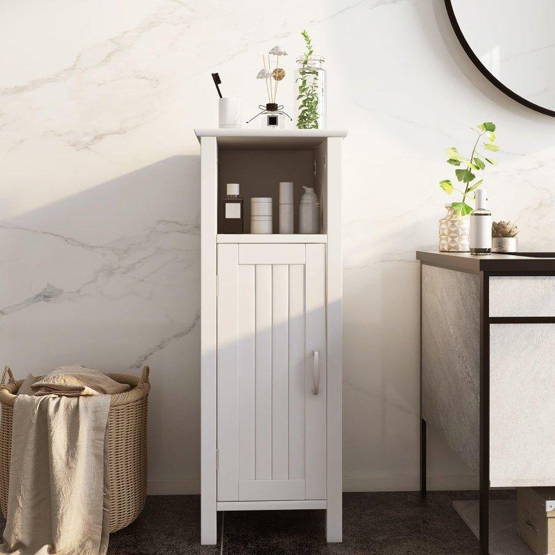 Beyaz MDF Tek Kapaklı Ayarlanabilir Raflı Çok Amaçlı Banyo Dolabı - 31x31x81 cm - 333620