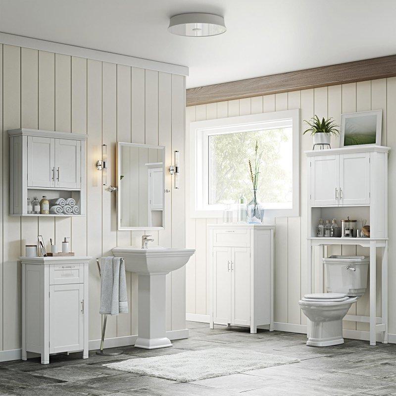 Beyaz MDF Tek Kapaklı Çekmeceli Ayarlanabilir Raflı Çok Amaçlı Banyo Dolabı - 41x30x77 cm - 334285