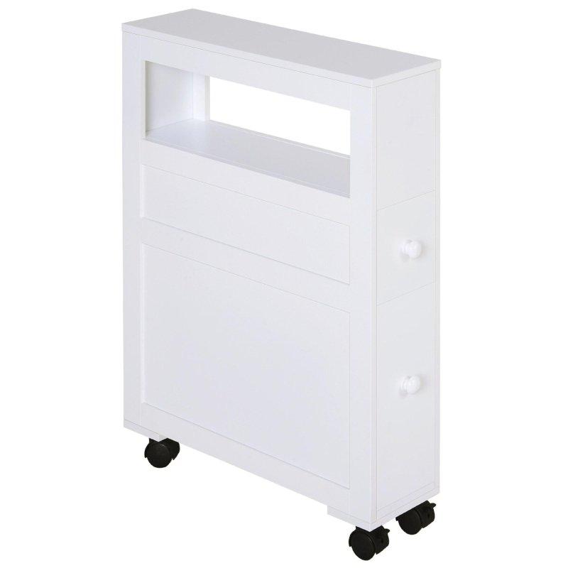 Beyaz MDF Tekerlekli 2 Çekmeceli Çok Amaçlı Banyo Dolabı - 17x53x72 cm - 333352