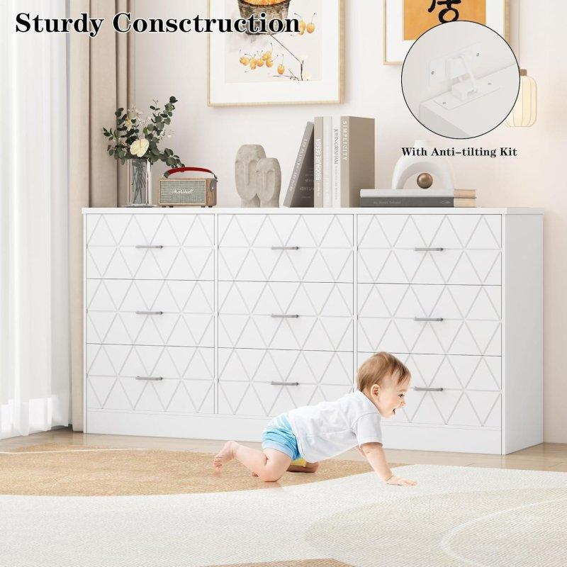 Beyaz MDF USB Şarj İstasyonlu 9 Çekmeceli Şifonyer - 161x40x81 cm - 303045