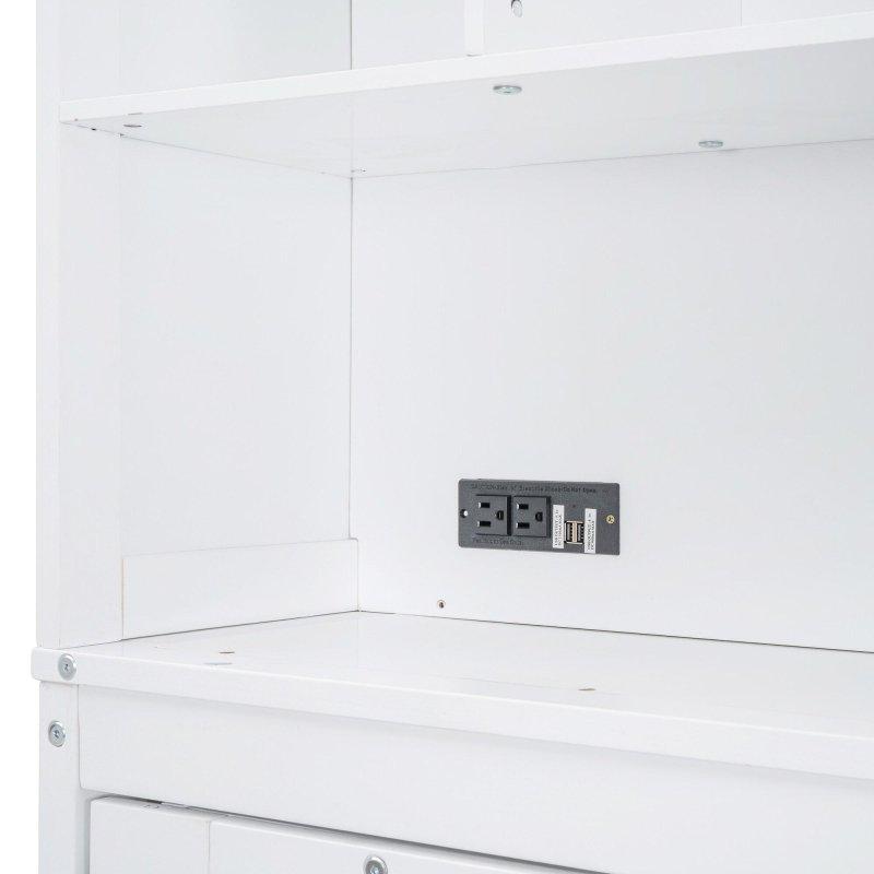 Beyaz MDF Üst Raflı ve USB Şarj İstasyonlu Çift Kişilik Duvar Yatağı - 265586