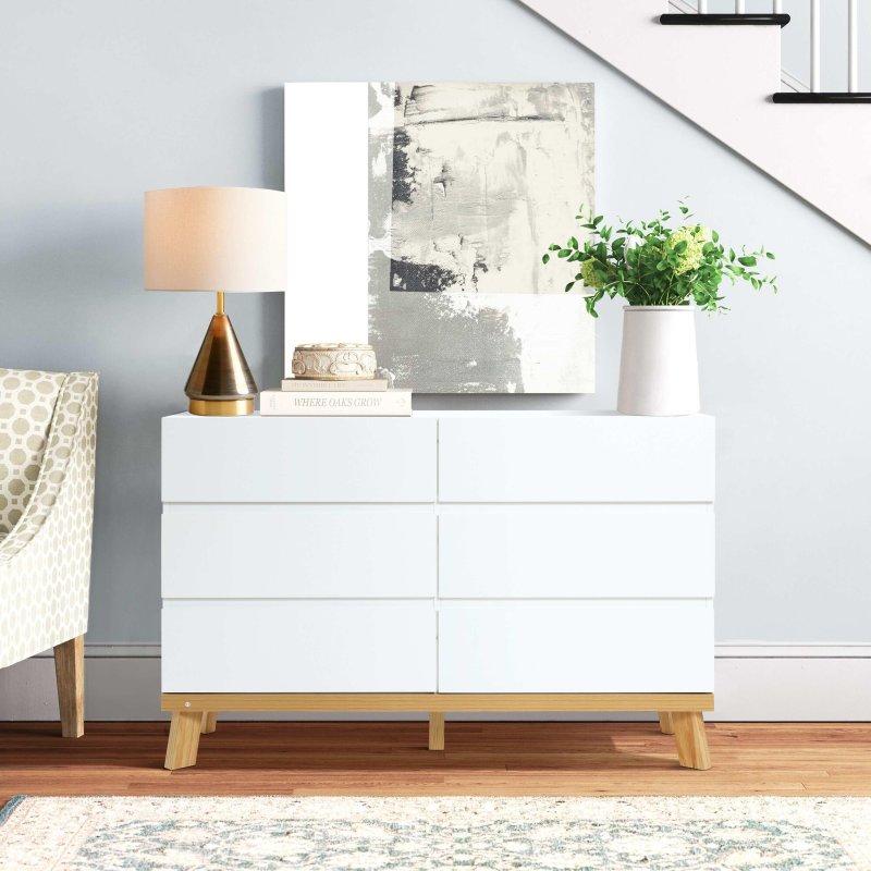 Beyaz MDF ve Ahşap 6 Çekmeceli Kulpsuz Modern Şifonyer - 119x77x40 cm - 300704
