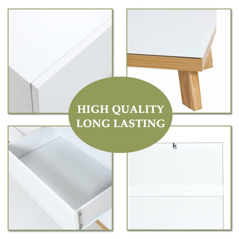 Beyaz MDF ve Ahşap 6 Çekmeceli Kulpsuz Modern Şifonyer - 119x77x40 cm - 300704