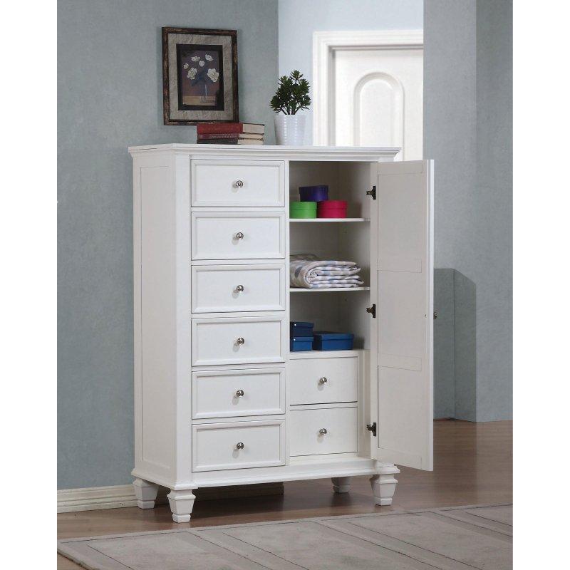 Beyaz MDF ve Ahşap Dolaplı 8 Çekmeceli Keçe Kaplı Şifonyer - 108x47x155 cm - 307656