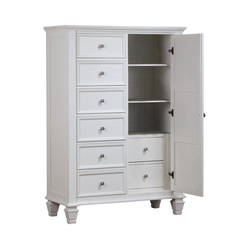 Beyaz MDF ve Ahşap Dolaplı 8 Çekmeceli Keçe Kaplı Şifonyer - 108x47x155 cm - 307656