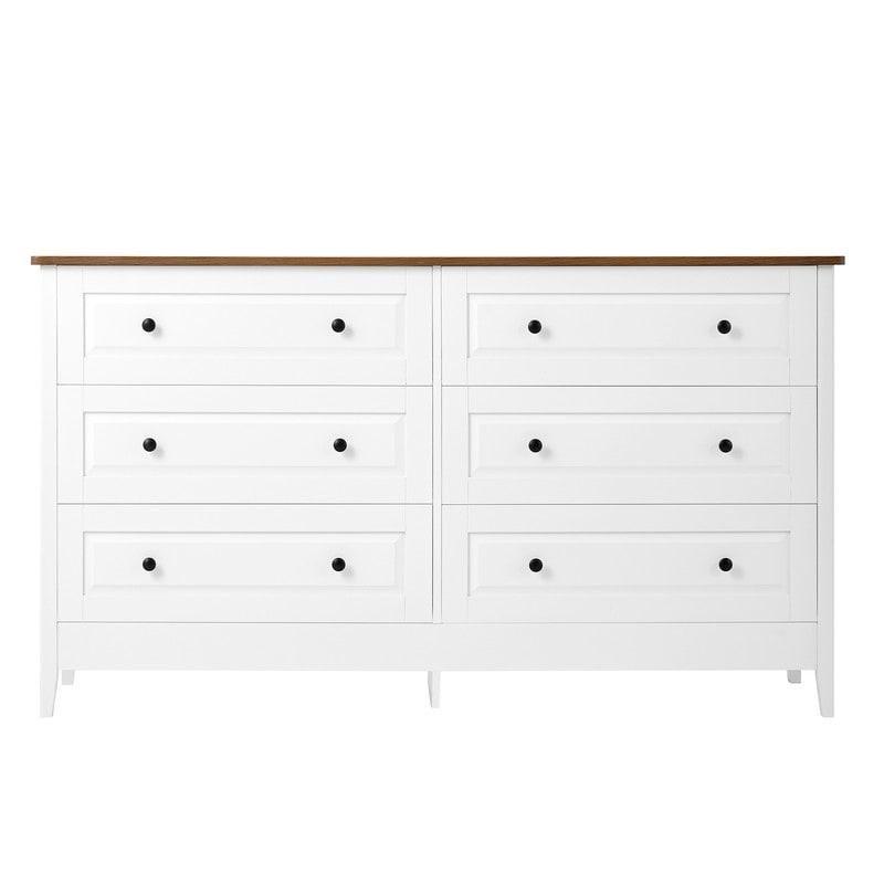 Beyaz MDF ve Çam Ağacı 6 Çekmeceli Metal Kulplu Şifonyer - 141x81 cm - 307642