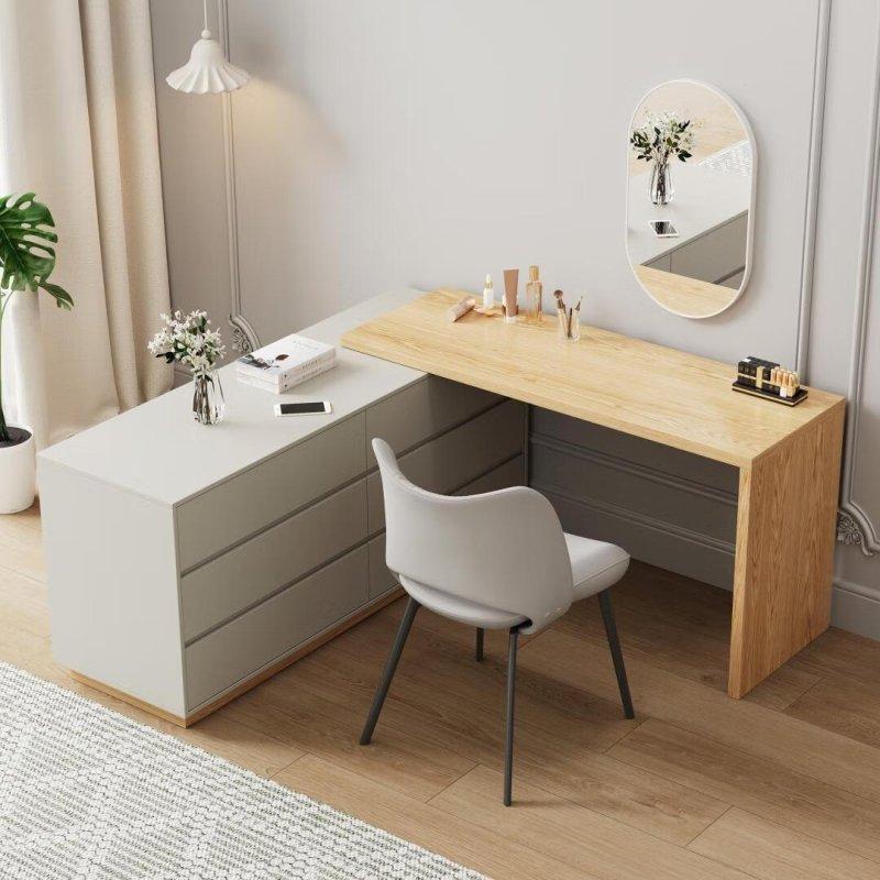 Beyaz MDF ve Çam Ağacı L Şeklinde 6 Çekmeceli Şifonyer - 251x75 cm - 299264