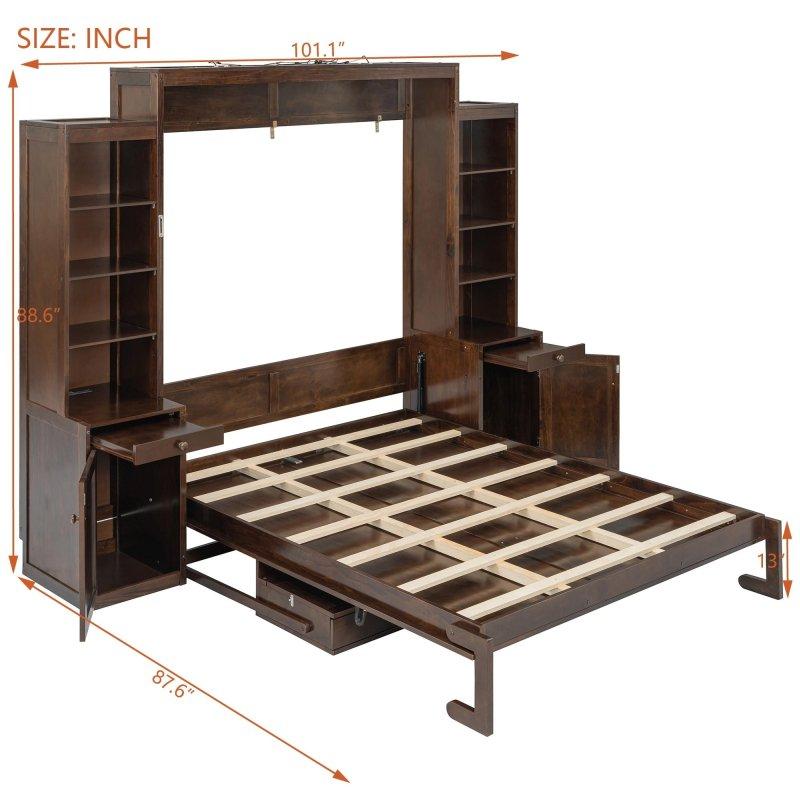 Beyaz MDF ve Çam Ağacı Masalı ve Dolaplı Duvar Yatağı - 257 cm - 263270