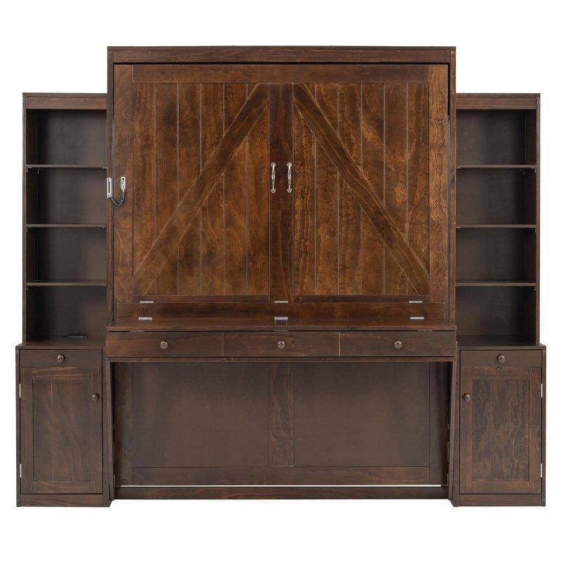 Beyaz MDF ve Çam Ağacı Masalı ve Dolaplı Duvar Yatağı - 257 cm - 263270
