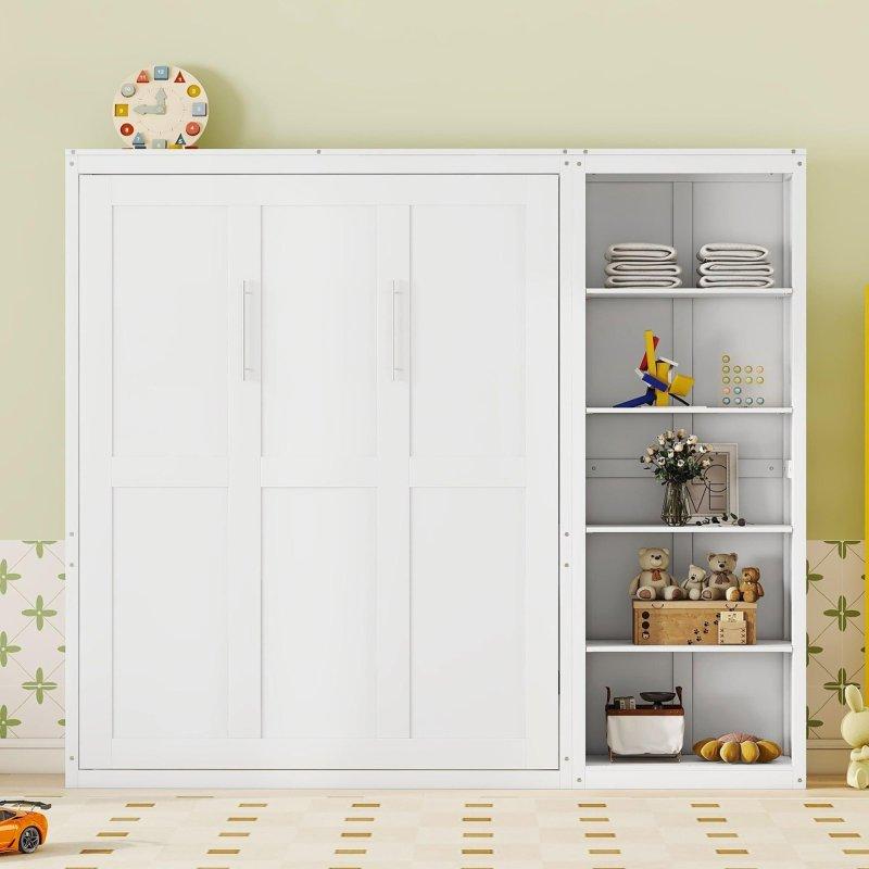 Beyaz MDF ve Kontrplak Raflı Çift Pistonlu Duvar Yatağı - 240x225 cm - 262841