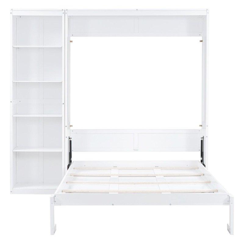 Beyaz MDF ve Kontrplak Raflı Çift Pistonlu Duvar Yatağı - 240x225 cm - 262841