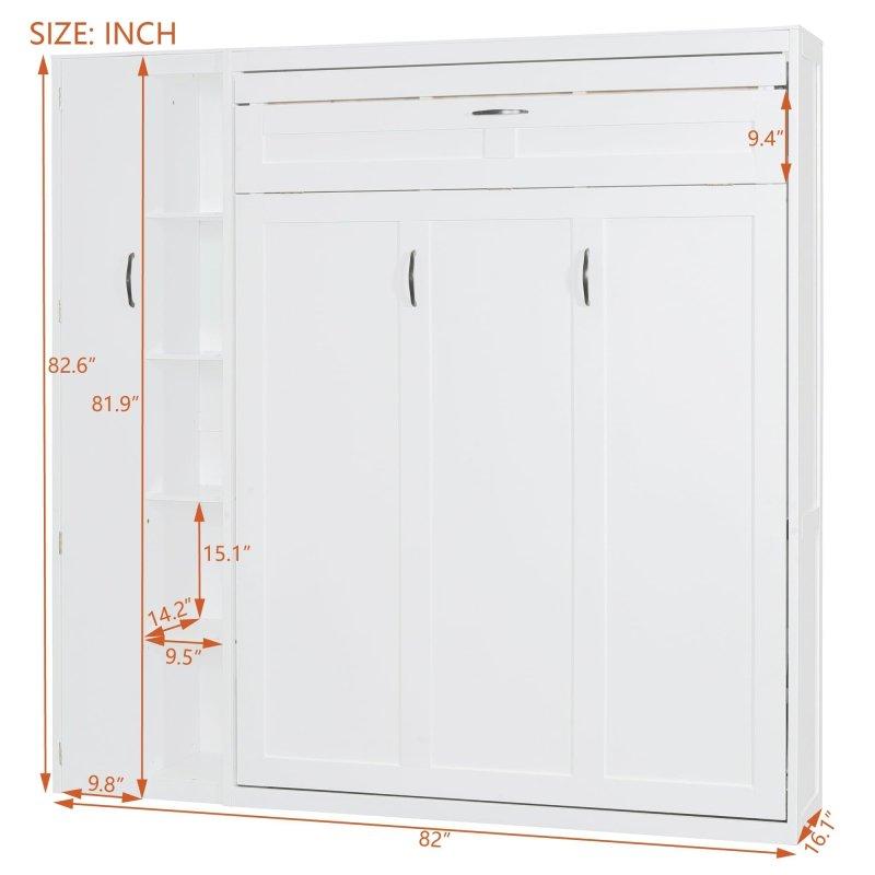 Beyaz MDF ve Kontrplak Raflı Gardıroplu LED Aydınlatmalı Duvar Yatağı - 209x41x210 cm - 261804