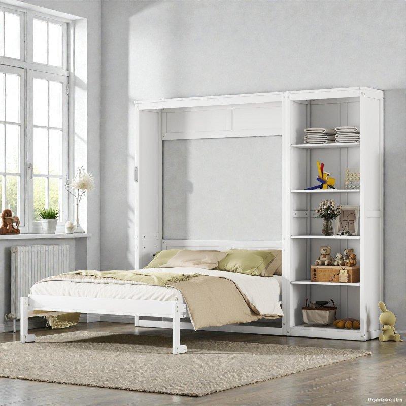 Beyaz MDF ve Kontrplak Raflı Katlanır Duvar Yatağı - 261304