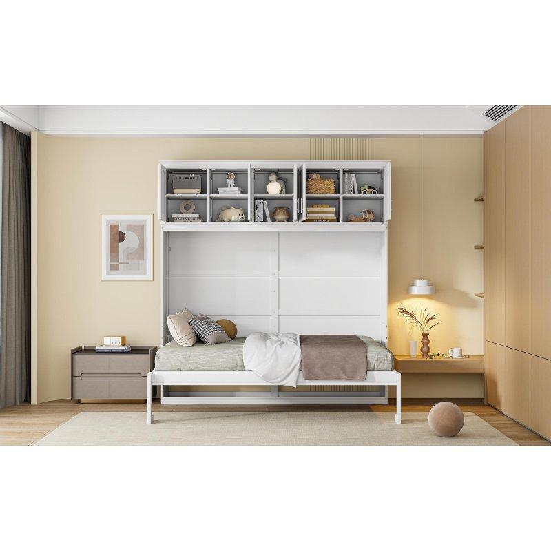 Beyaz MDF ve Kontrplak Üst Dolaplı Çift Kişilik Duvar Yatağı - 262207