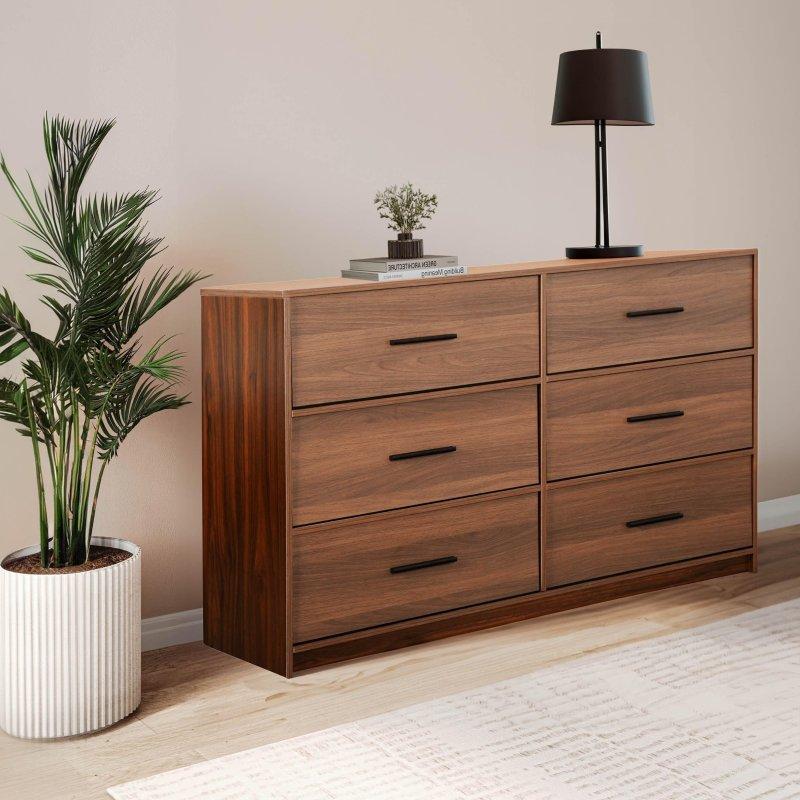 Beyaz MDF ve Kumaş 6 Çekmeceli Çiftli Şifonyer - 114x41x68 cm - 298468