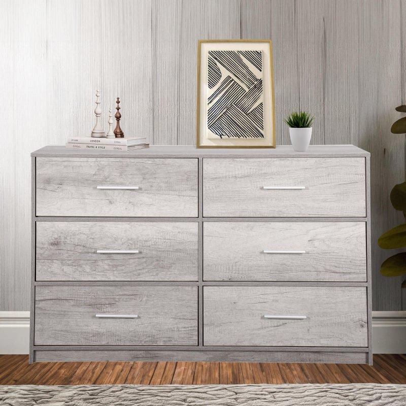 Beyaz MDF ve Kumaş 6 Çekmeceli Çiftli Şifonyer - 114x41x68 cm - 298468