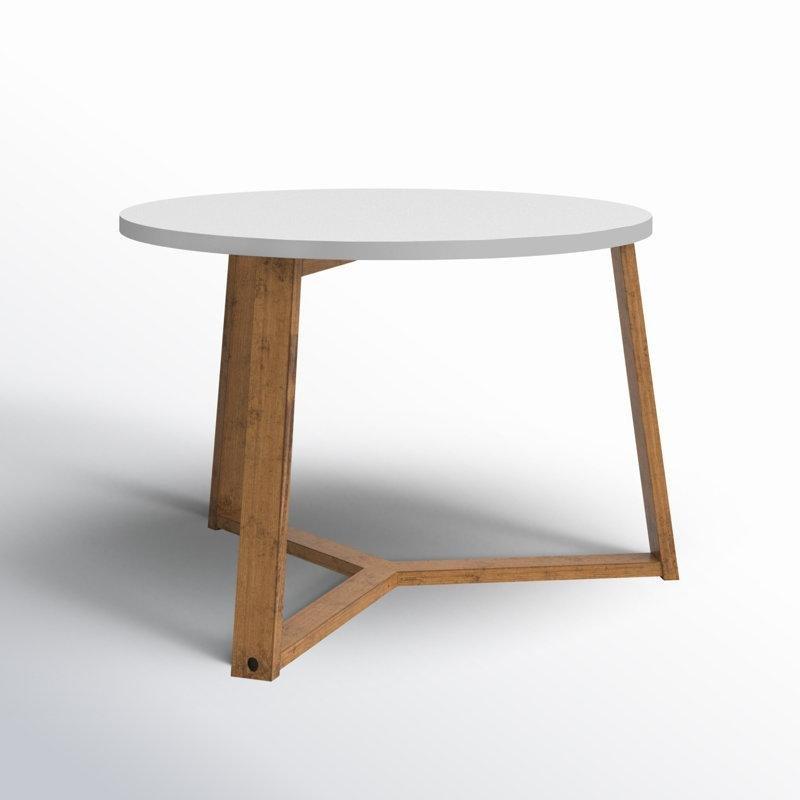 Beyaz MDF ve Masif Ahşap İskandinav Tasarım Yuvarlak Orta Sehpa - Çap 67 cm - 243962
