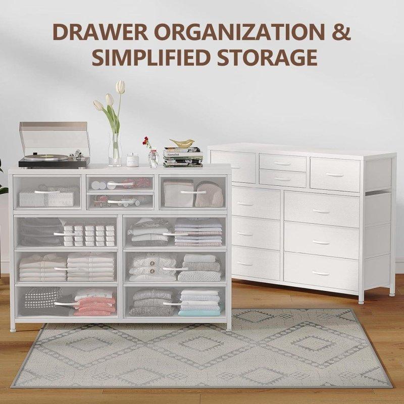 Beyaz MDF ve Metal 10 Kumaş Çekmeceli Şifonyer - 115x35x81 cm - 306381