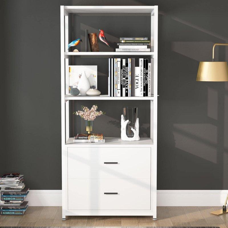 Beyaz MDF ve Metal 2 Çekmeceli 4 Raflı Kitaplık - 153x60x40 cm - 316237