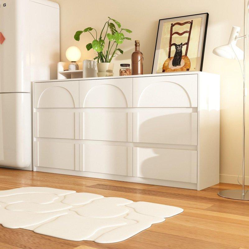 Beyaz MDF ve Metal 6 Çekmeceli Kemerli Tasarım Şifonyer - 161x81x35 cm - 308020