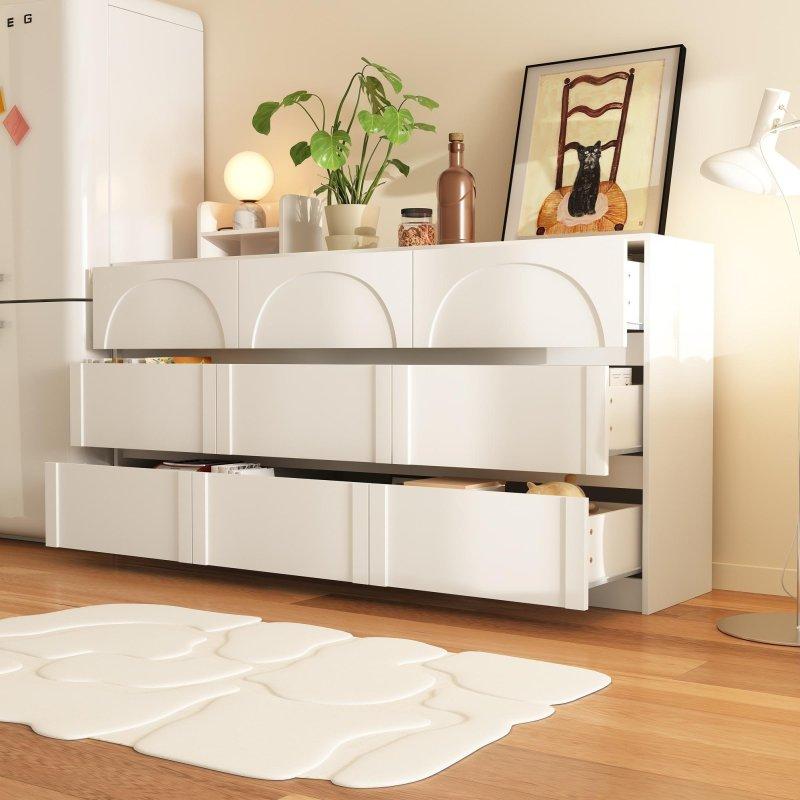 Beyaz MDF ve Metal 6 Çekmeceli Kemerli Tasarım Şifonyer - 161x81x35 cm - 308020