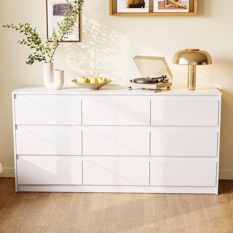 Beyaz MDF ve Metal 9 Çekmeceli Geniş Şifonyer - 161 cm - 297330