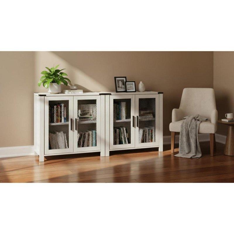 Beyaz MDF ve Metal File Kapaklı Ayarlanabilir Raflı Kitaplık - 156x39x79 cm - 316385