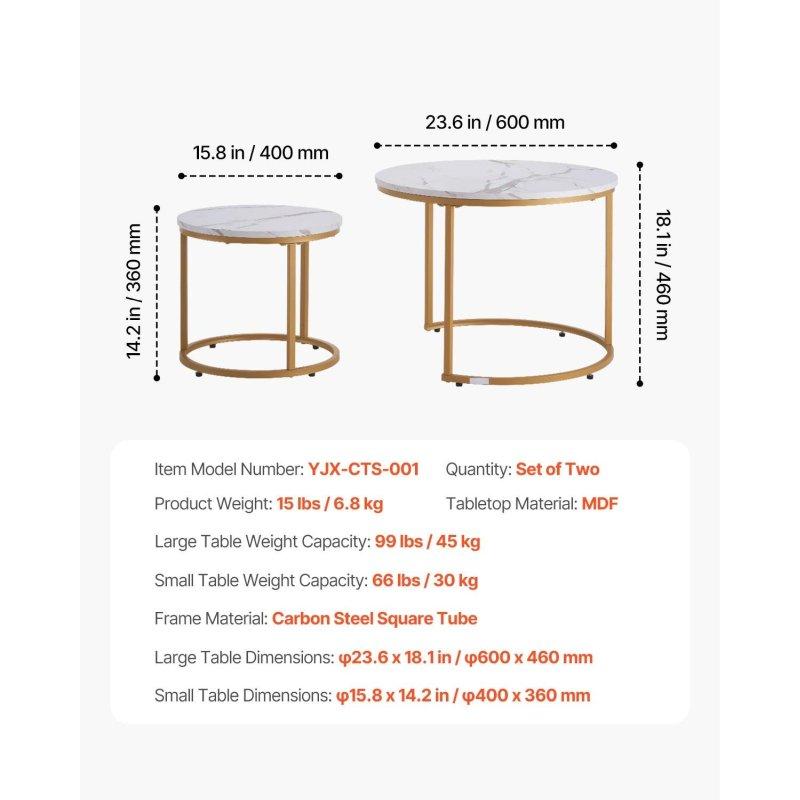 Beyaz MDF ve Metal Zigon 2li Yuvarlak Orta Sehpa Seti - 60 cm - 240331