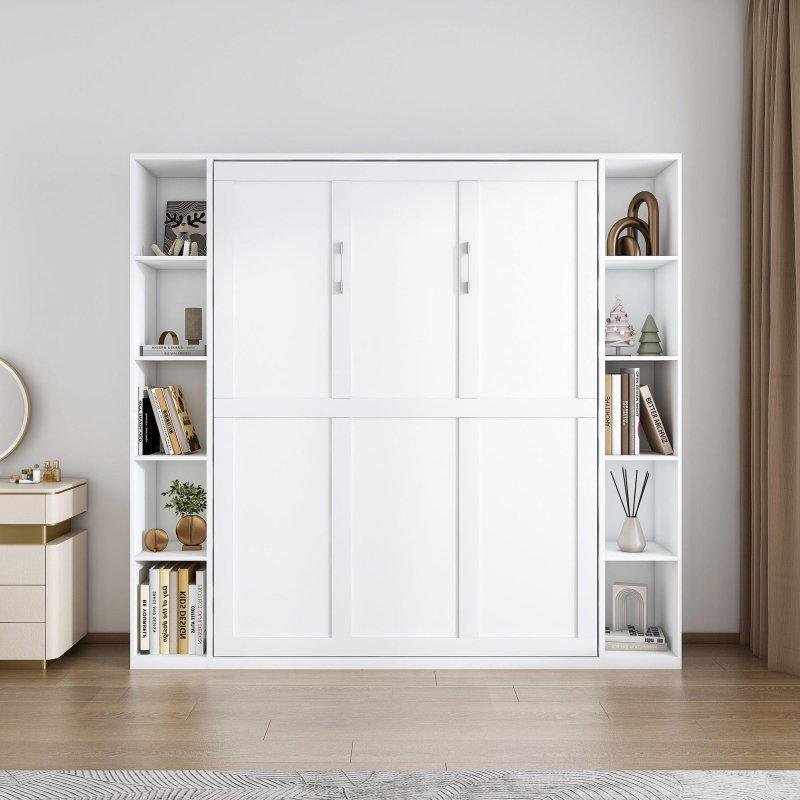 Beyaz MDF Yan Dolaplı Hidrolik Mekanizmalı Duvar Yatağı - 214 cm - 262750