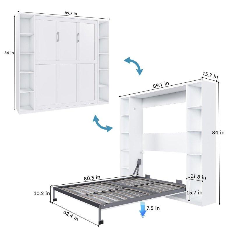 Beyaz MDF Yan Dolaplı Hidrolik Mekanizmalı Duvar Yatağı - 214 cm - 262750
