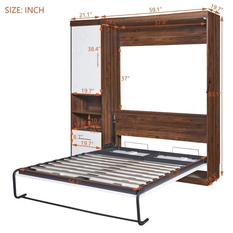 Beyaz MDF Yan Dolaplı Katlanabilir Duvar Yatağı - 204 cm - 266638