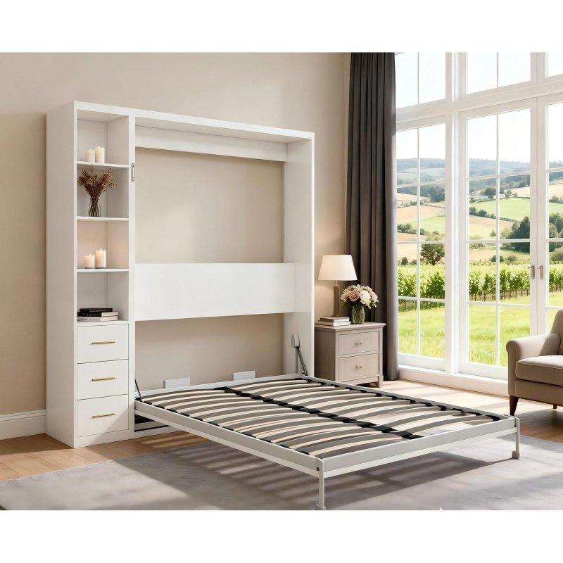 Beyaz MDF Yan Dolaplı Otomatik Ayaklı Queen Boy Duvar Yatağı - 264536