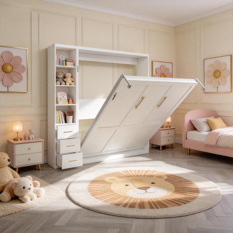 Beyaz MDF Yan Dolaplı Otomatik Ayaklı Queen Boy Duvar Yatağı - 264536