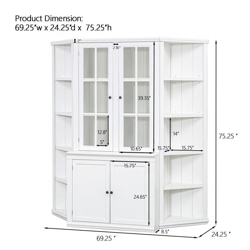 Beyaz MDF Yan Raflı Retro Modern Cam Kapaklı Kitaplık - 192 cm - 238950