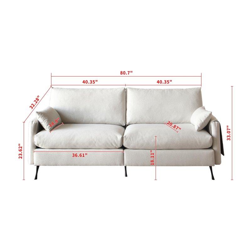 Beyaz MDF Yastık Sırtlı ve Saklama Cepli 3 Kişilik Bohem Koltuk - 205 cm - 292552