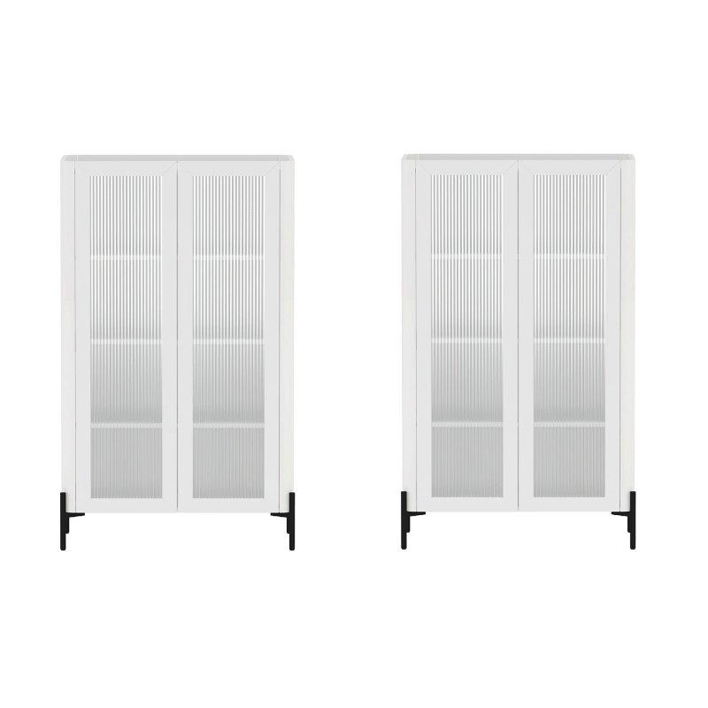 Beyaz MDF Yivli Cam Kapaklı ve Ayarlanabilir Raflı Kitaplık - 81x135x40 cm - 239163