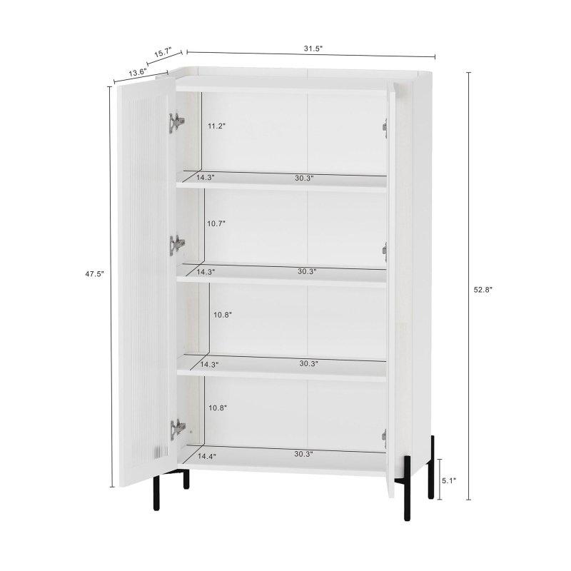 Beyaz MDF Yivli Cam Kapaklı ve Ayarlanabilir Raflı Kitaplık - 81x135x40 cm - 239163