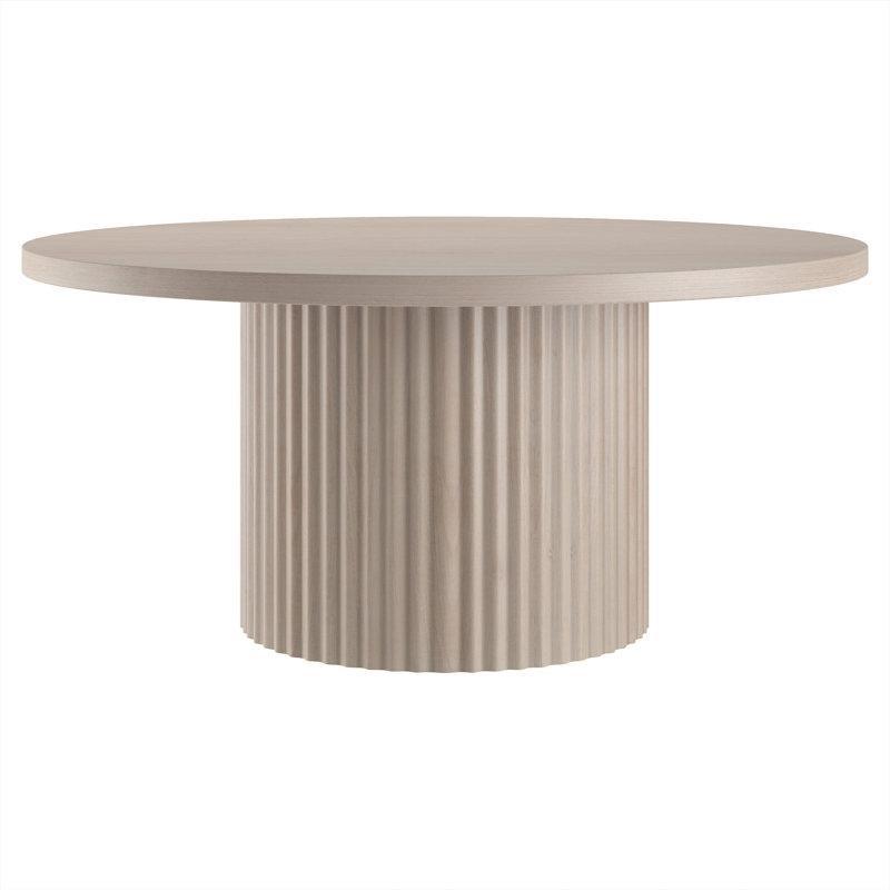 Beyaz MDF Yivli Kaide Ayaklı Yuvarlak Orta Sehpa - 82 cm - 245827