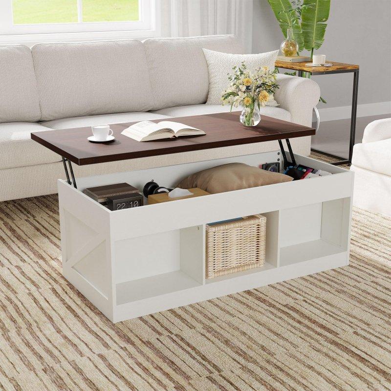 Beyaz MDF Yüksekliği Ayarlanabilir Gizli Bölmeli Akıllı Sehpa - 117x60 cm - 253679