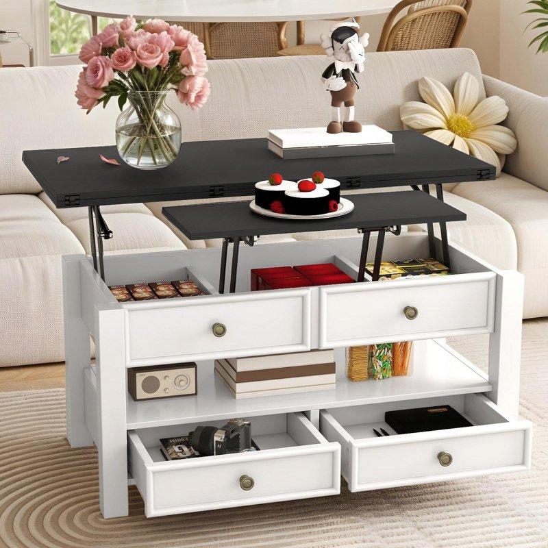 Beyaz MDF Yüksekliği Ayarlanabilir Saklama Alanlı Akıllı Sehpa - 100x46 cm - 254436