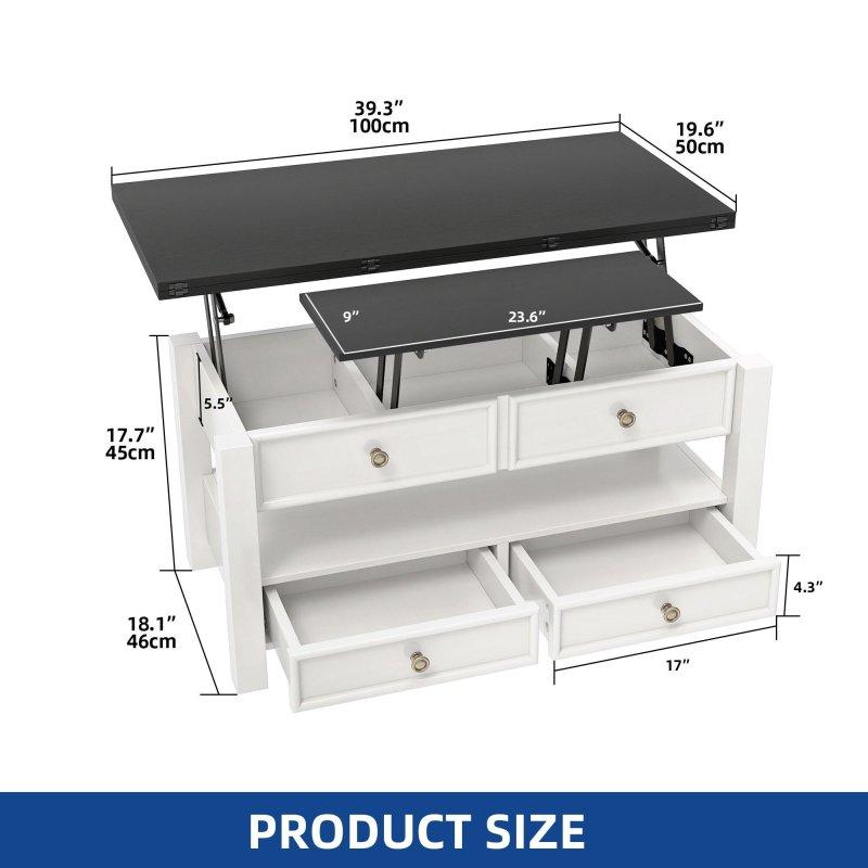 Beyaz MDF Yüksekliği Ayarlanabilir Saklama Alanlı Akıllı Sehpa - 100x46 cm - 254436