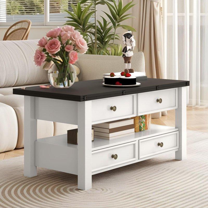 Beyaz MDF Yüksekliği Ayarlanabilir Saklama Alanlı Akıllı Sehpa - 100x46 cm - 254436