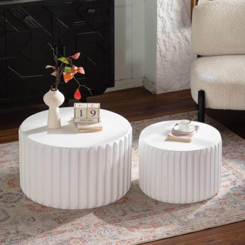 Beyaz MDF Zigon Kaide Ayaklı Yuvarlak Orta Sehpa Seti - 40 cm - 240228