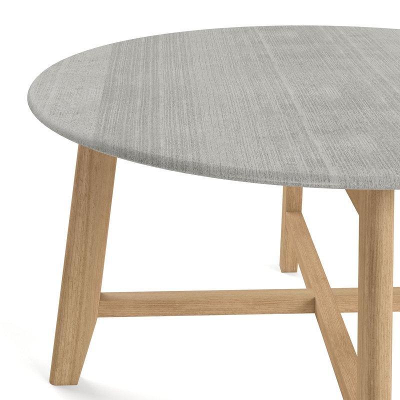Beyaz Mermer Desenli Masif Ahşap Dört Ayaklı Yuvarlak Orta Sehpa - 81 cm - 244637